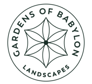 Logo of Gardens of Babylon Landscapes with a circular design and text.